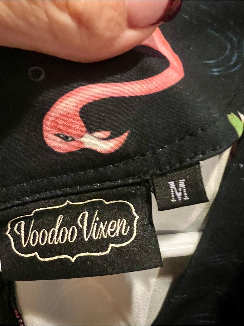 Voodoo Vixen Black Dress with Pink Flamingo Motif